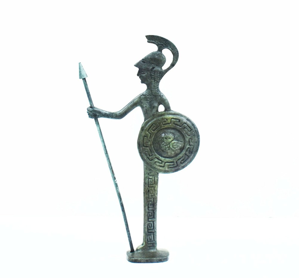 Goddess Athena with shield small bronze figurine - Symbol of Wisdom Strategy