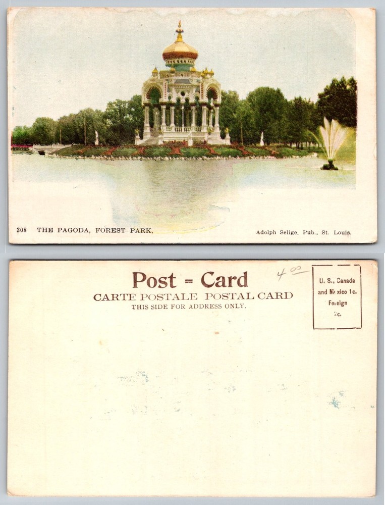 Vintage Pagoda Forest Park St. Louis MO Postcard Adolph Selige Publisher