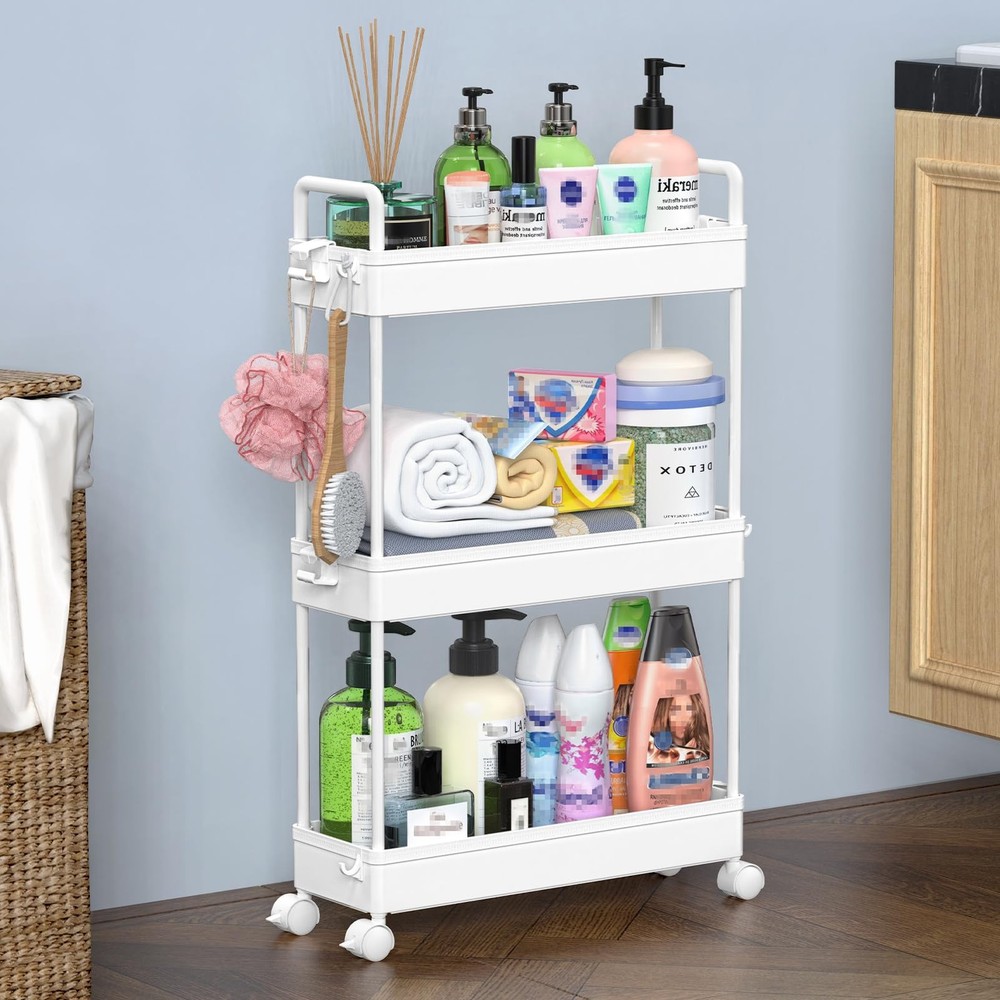 SOLEJAZZ Slim Rolling Storage Cart with Wheels 3 Tier 3-Tier, 4.76
