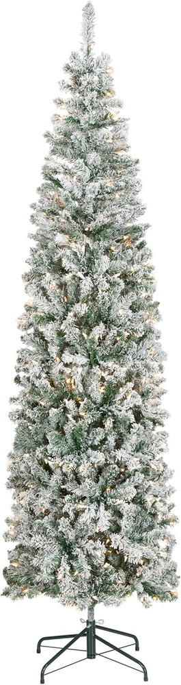 National Tree Company 7.5 Ft Pre-Lit Flocked Acacia Slim Artificial Christmas Tr-image