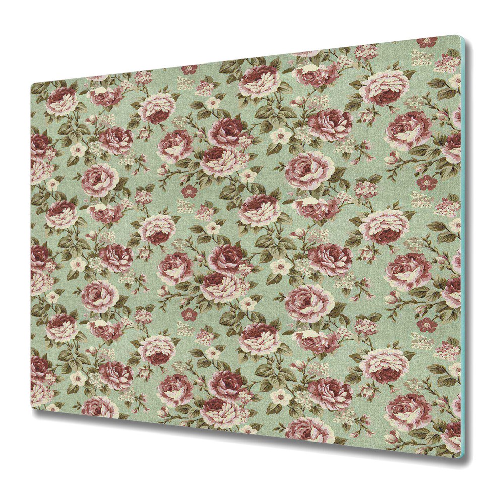 Tempered Glass Chopping Cutting Board Embroidered roses green and red 60x52