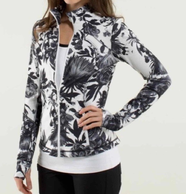 Lululemon Jacket Sz 6 Forme II Brisk Bloom Floral Full Zip Black White