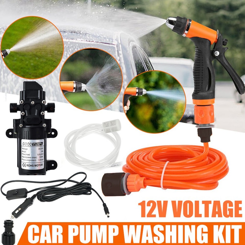 160PSI 12V Electric Car Wash Pump Kit DIY High Pressure Cleaner Sprayer Tool  