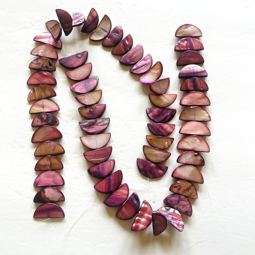 Bead Strands Dyed Shell Pink Purple Mother of Pearl Half Moon Shaped 58 Beads