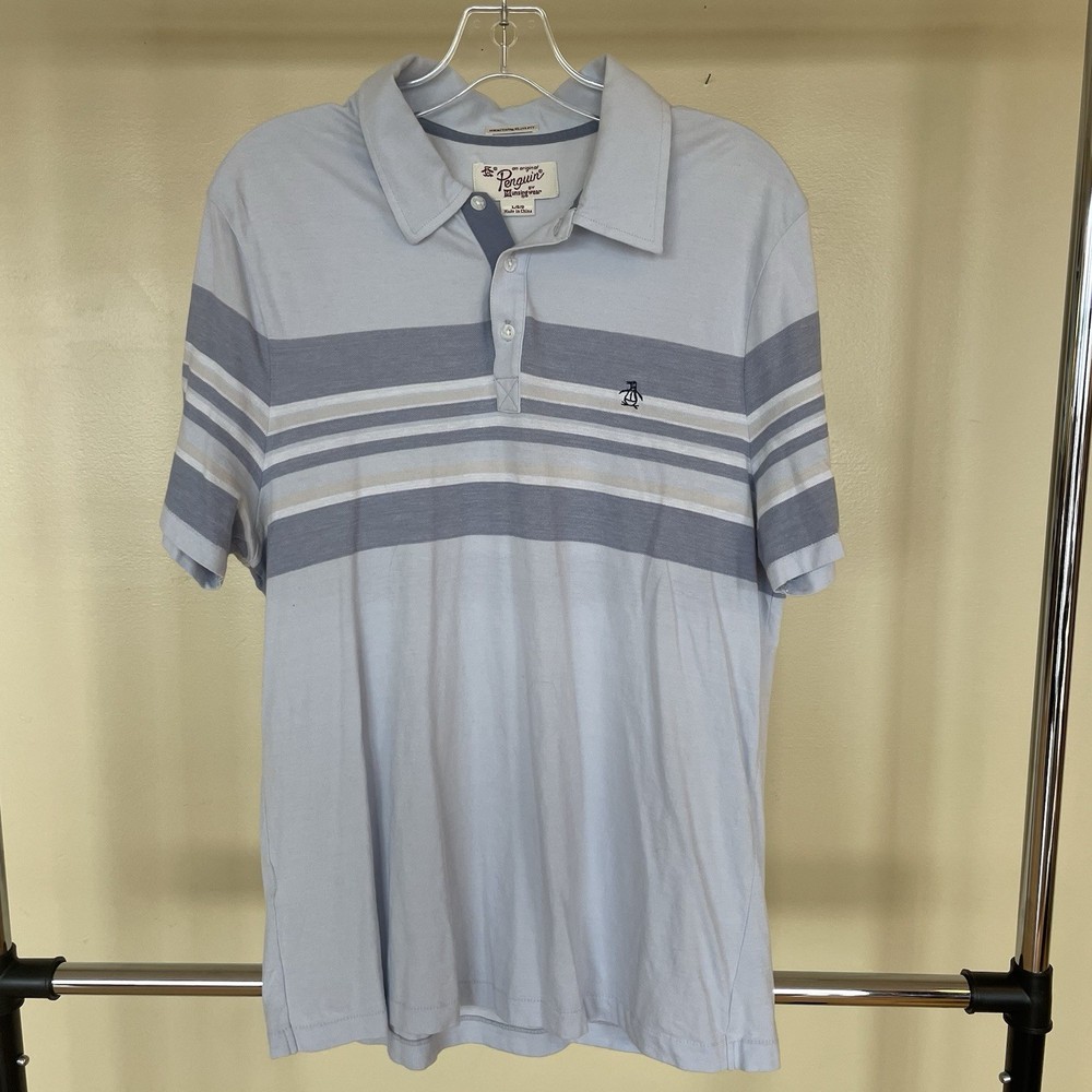 Original Penguin by Munsingwear Mens Short Sleeve 100% Cotton Blue Polo Shirt M