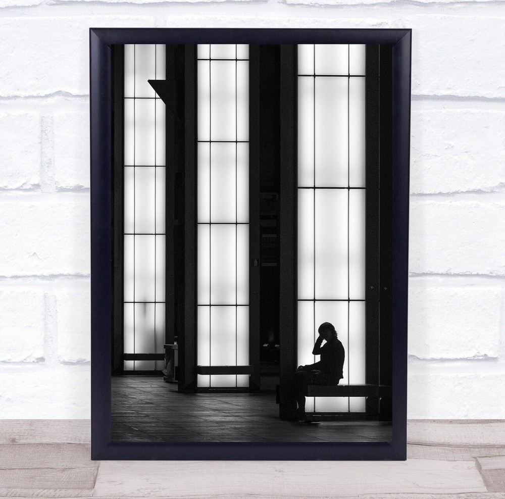 Graphic Street Figure Person Silhouette Woman Bench Sitting Wall Art Print