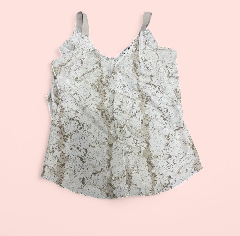 Sleeveless sheer floral ruffle beige summer top lightweight boho maximalist style