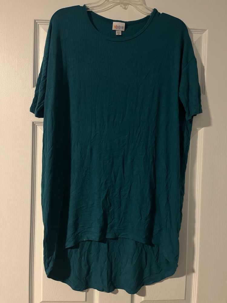 LuLaRoe Women XS Blue Ribbed Short Sleeve Scoop Neck Swing Tunic Top