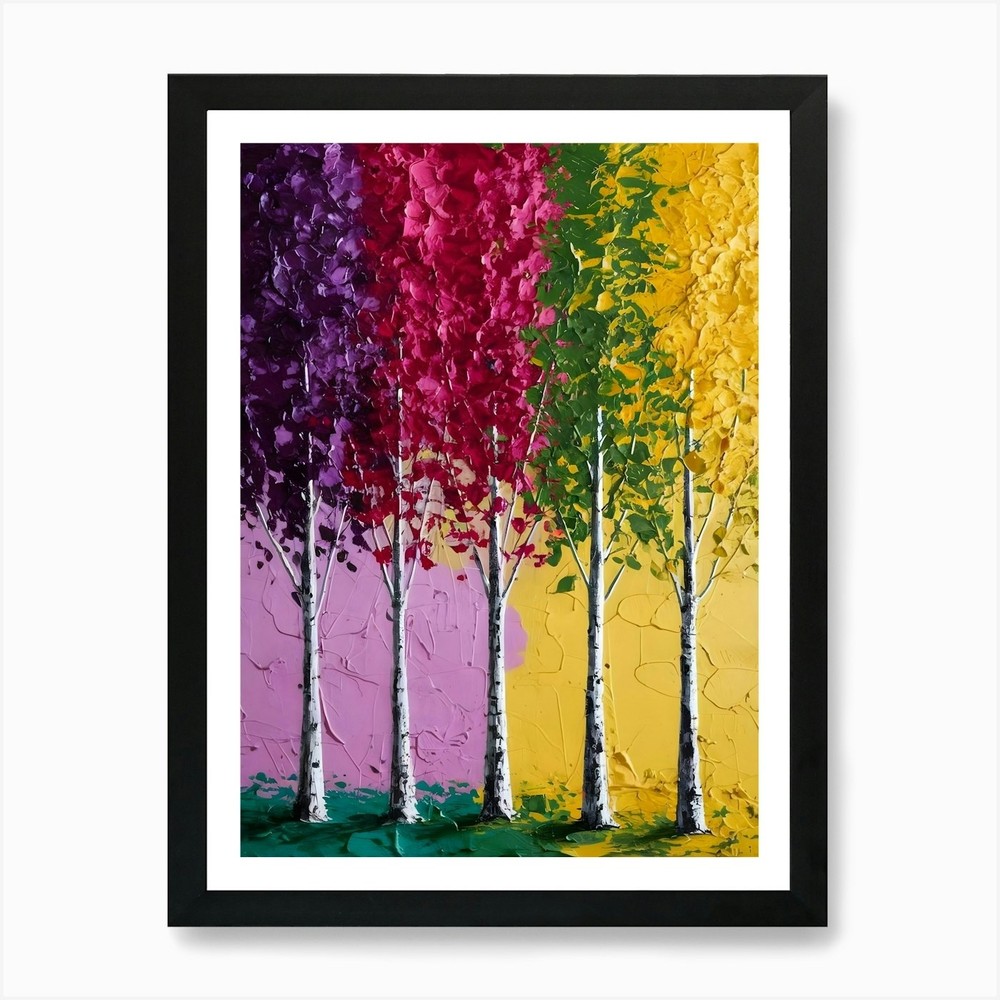 Framed Birch Trees Art Print Canvas Wall Decor Picture  