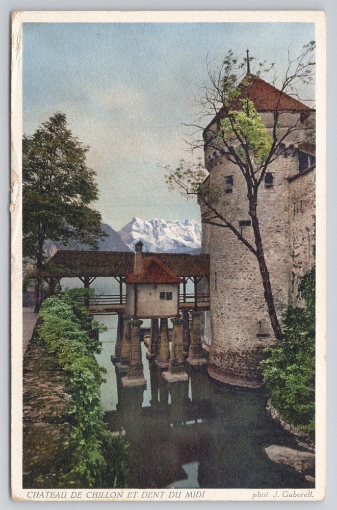 Chillon Castle & Dent du Midi Switzerland Vintage Photo Postcard Gaberell 6376