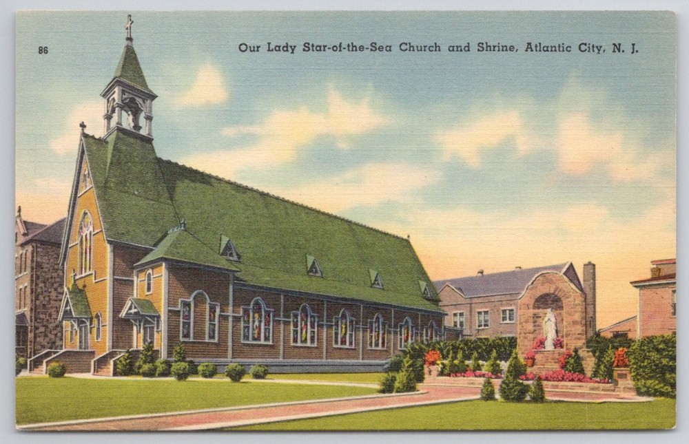 Atlantic City NJ Our Lady Star-of-the-Sea Church & Shrine Linen Postcard