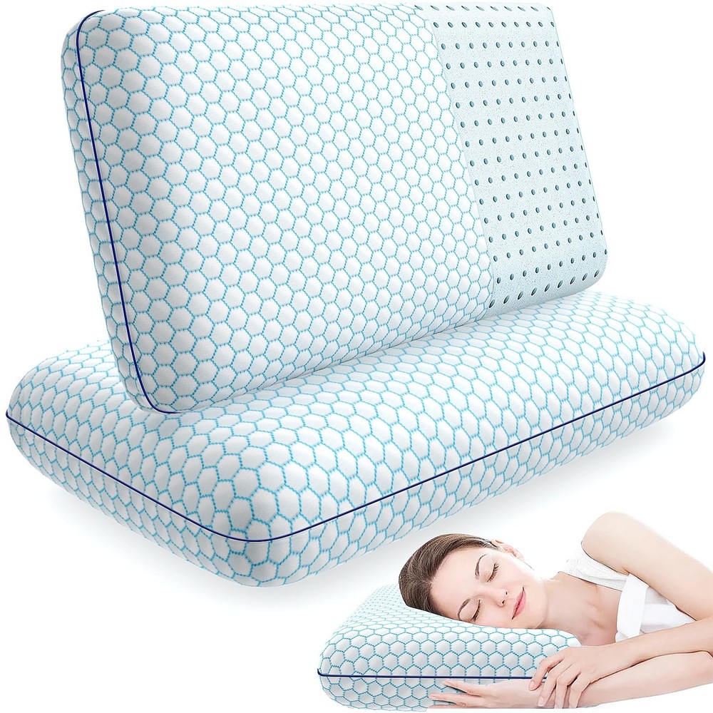 Memory Foam Pillows for Side, Back and Stomach Sleepers, Set of 2, Bed Pillow...