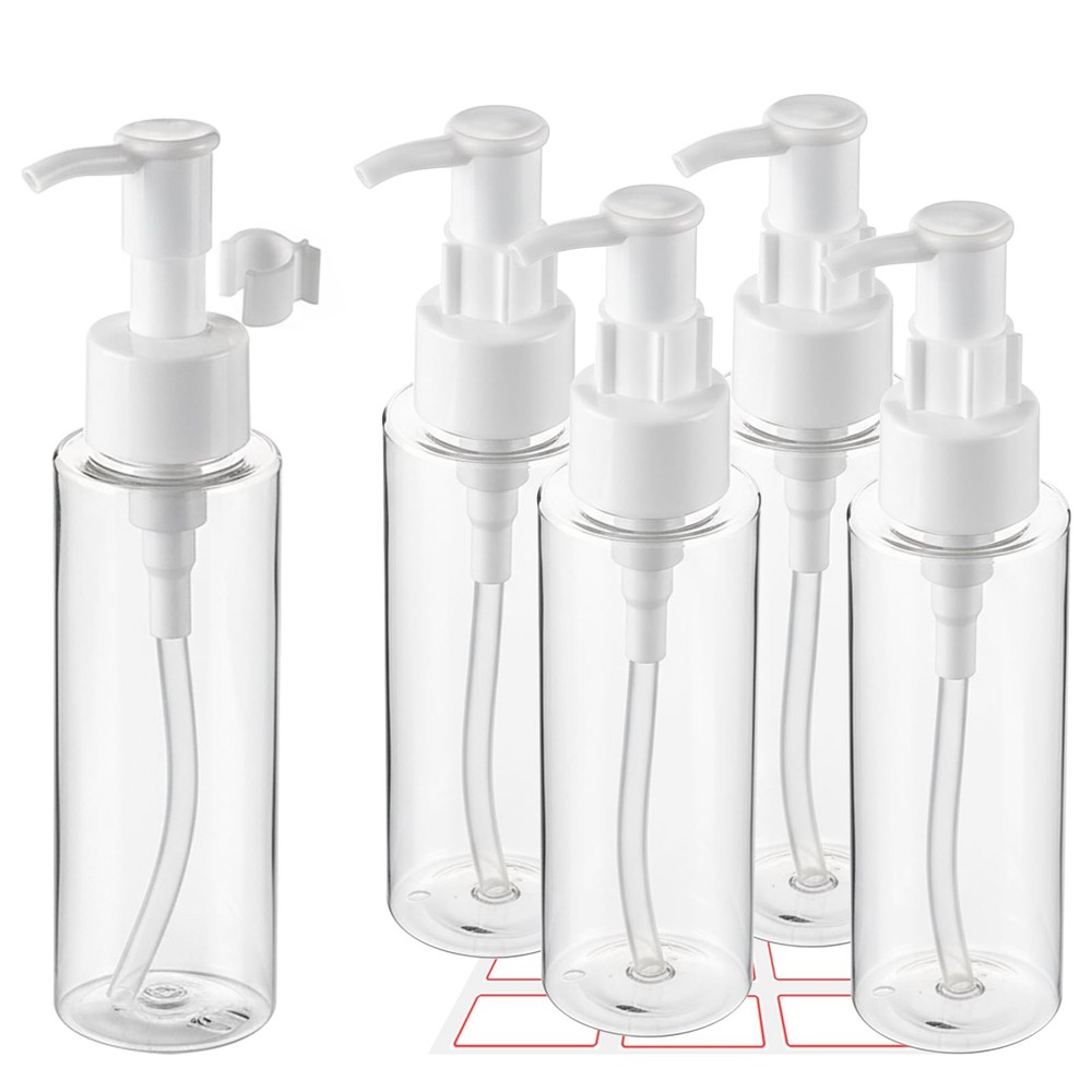 5 Pack 3.4 Oz/100ml Travel Pump Bottle TSA Approved Empty Plastic Pump Bottle...