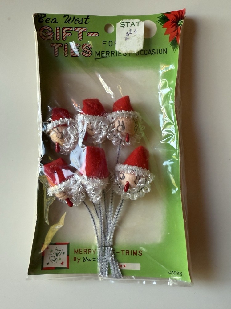 Vintage Christmas Gift Tie Ons Chenille Santa Pipe Cleaner Bea West