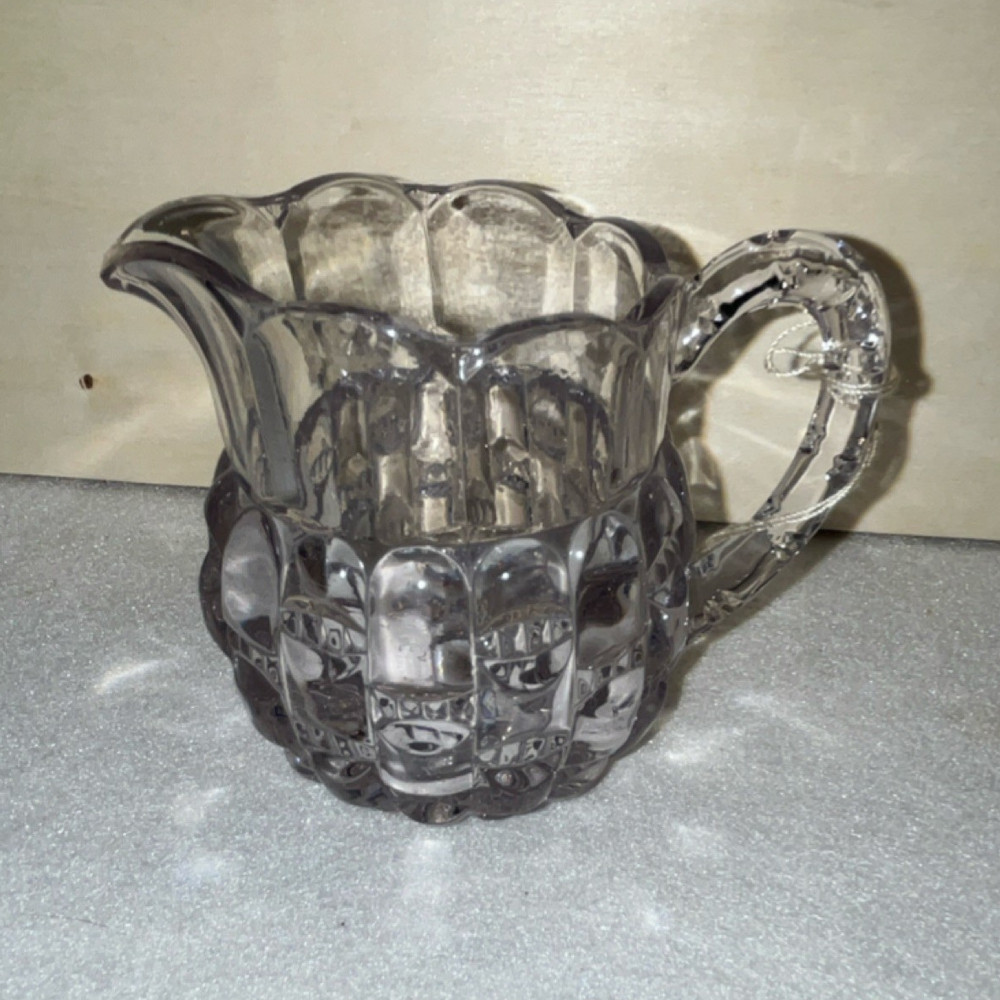 Glass Creamer Clear Pressed Glossy Decorative Handle Round Shape