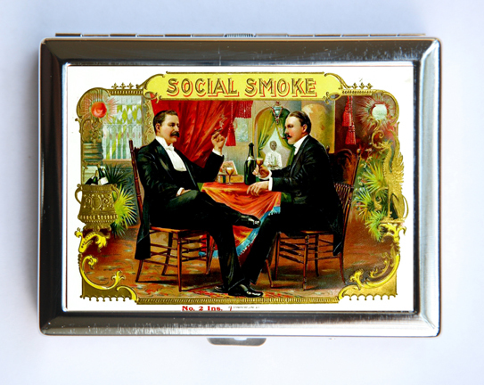 Vintage Mustache Social Smoke Cigarette Wallet Case for Business Cards