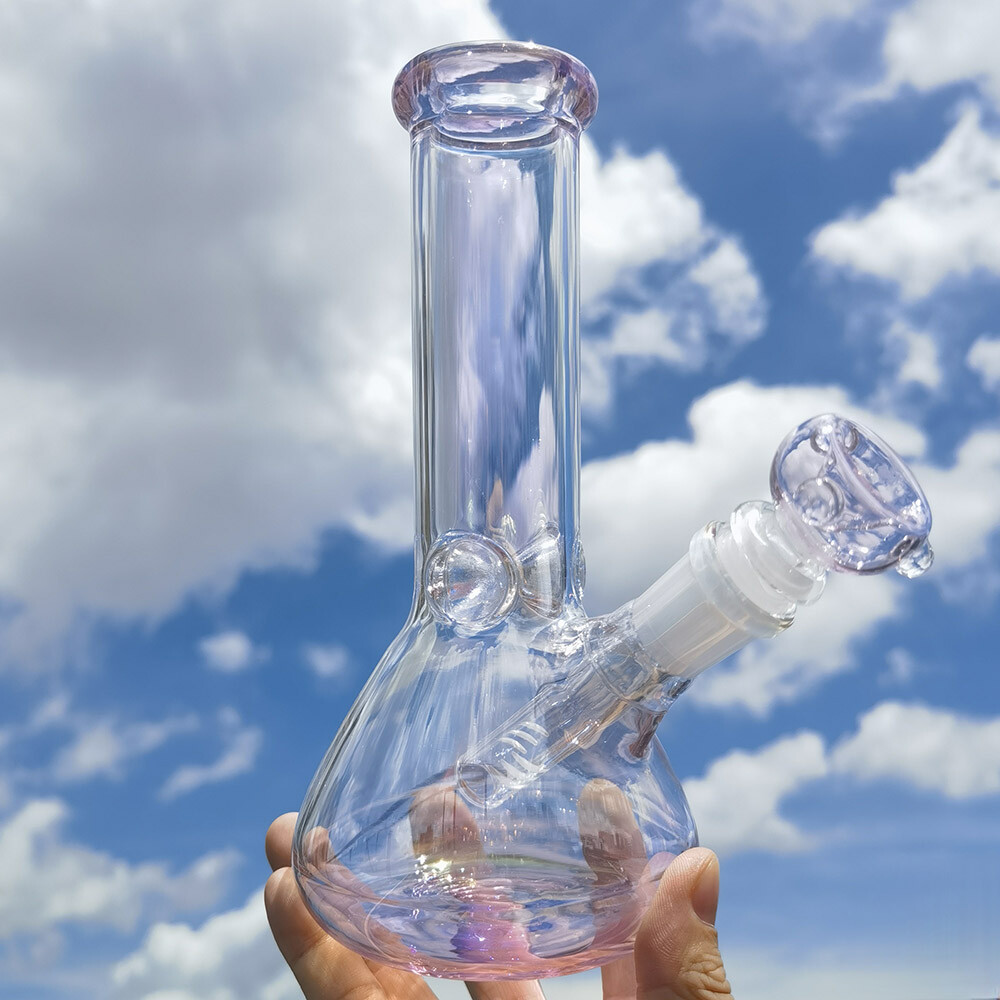 8inch Pink Rainbow Glass Water Pipe Heavy Thick Hookah Smoking Bong + 14mm Bowl