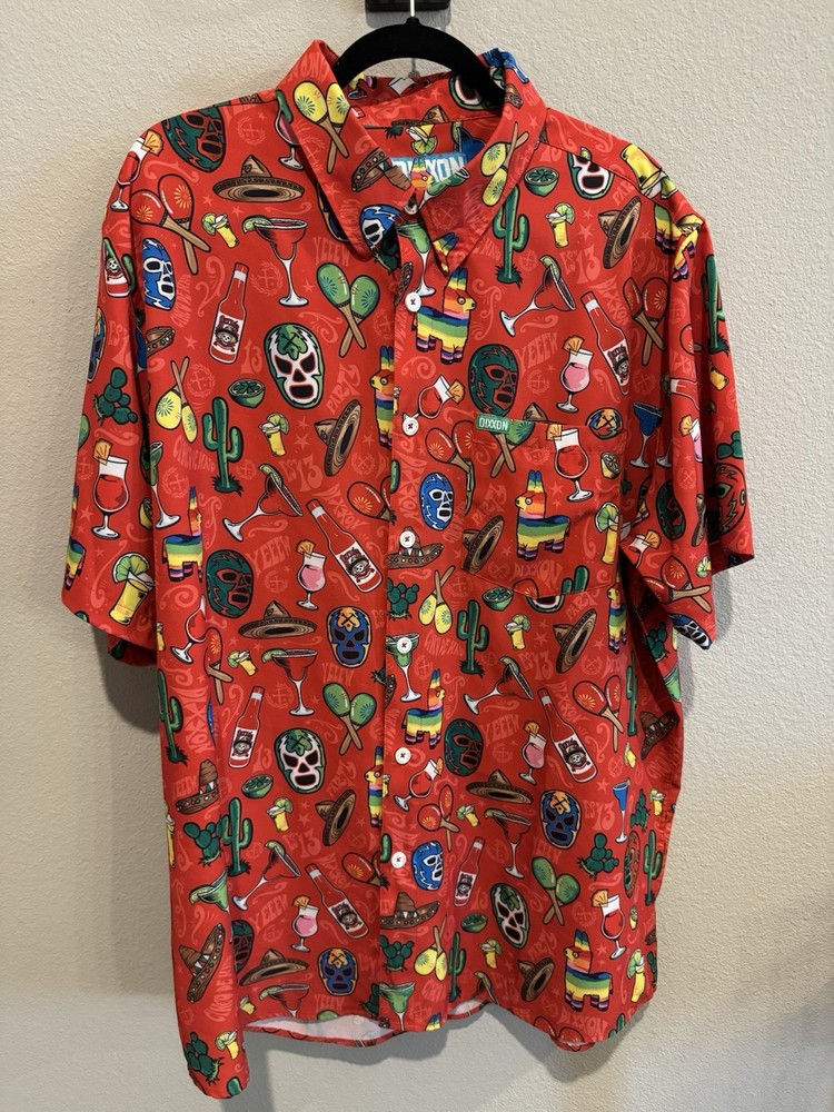 Dixxon Shirt Mens Large Red The Guero Button Up Short Sleeve Stretch Fiesta 2XL