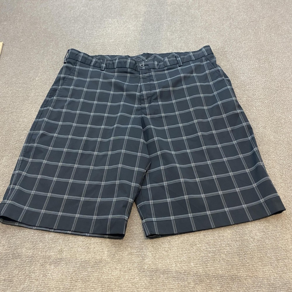 Nike Golf Shorts Mens 38 Black Gray Plaid Athletic Performance Stretch Polyester