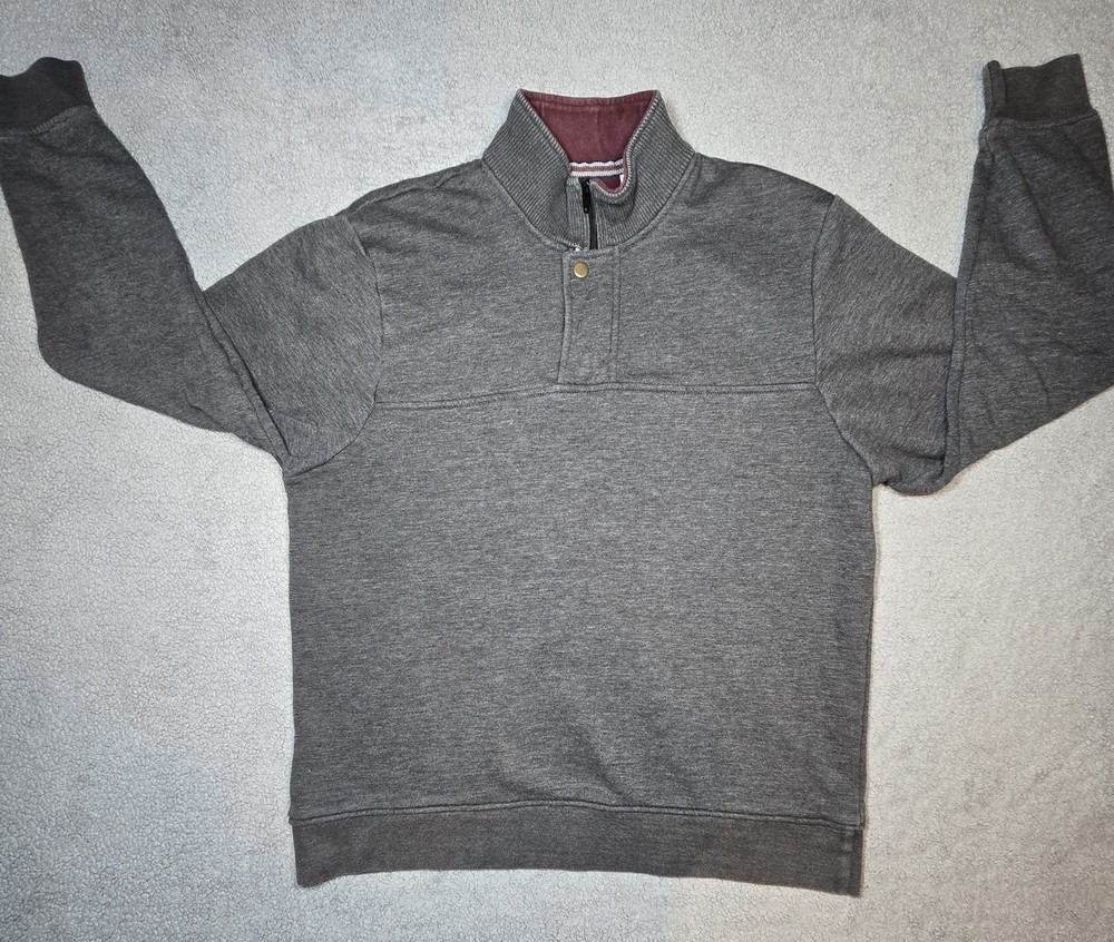 Orvis Signature Fleece Lined 1/4 Zip Snap Pullover Sweatshirt Men's Size L Gray