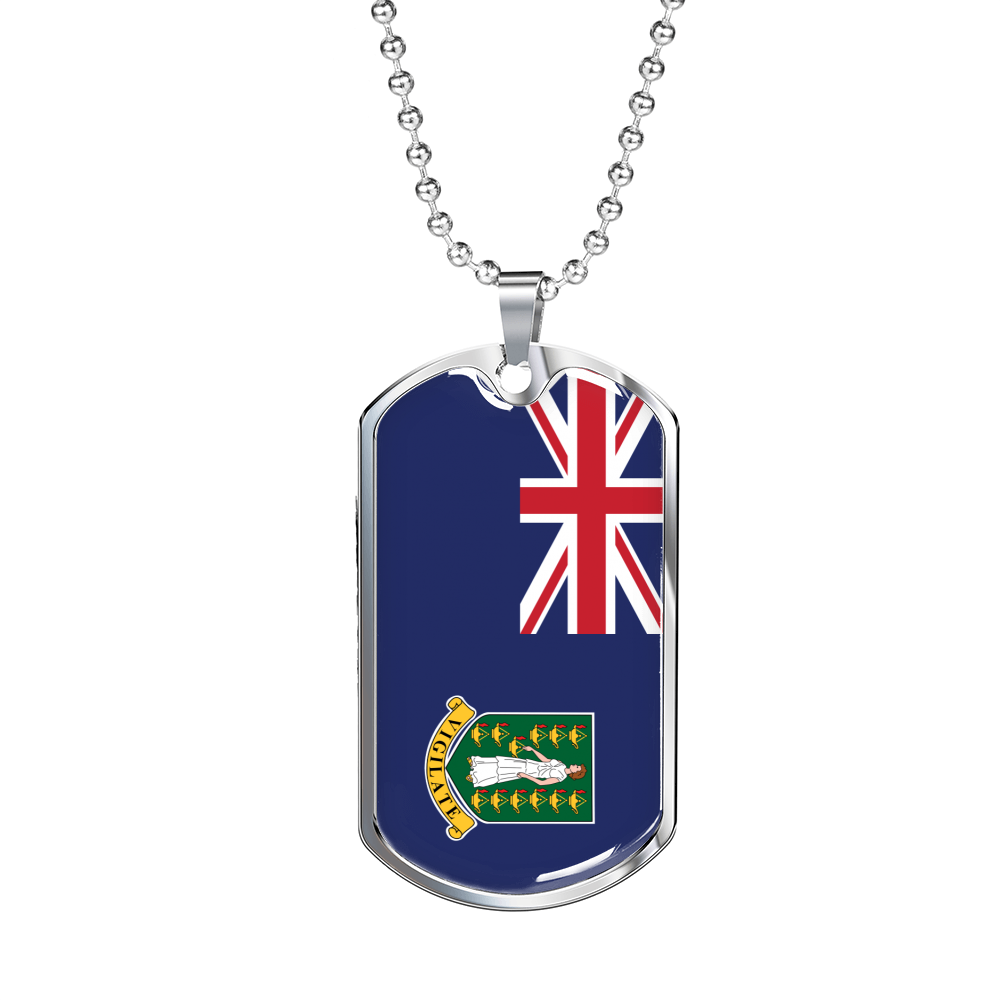 British Virgin Island Flag Necklace Stainless Steel or 18k Gold Dog Tag 24