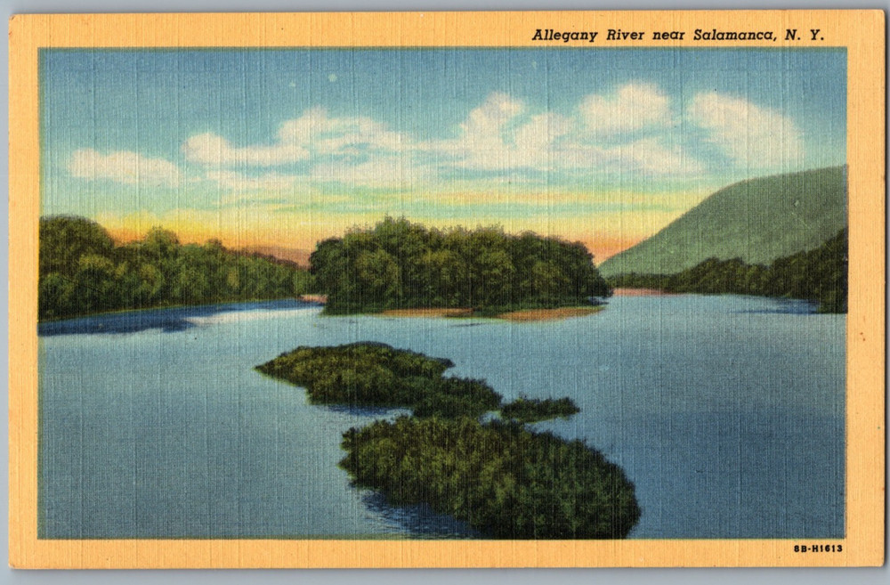 NY Salamanca Allegany River 1948 Curt Teich Linen Postcard