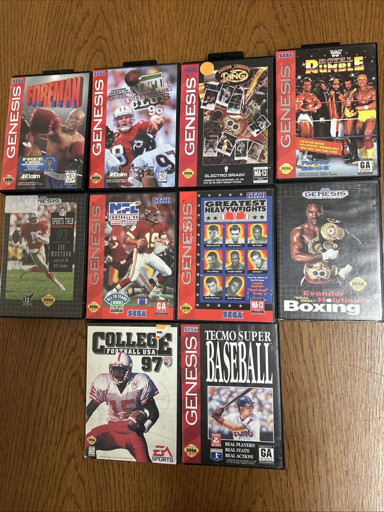 Lot Of 10 Various Used Sega Genesis Sports Games NFL Baseball Boxing WWF