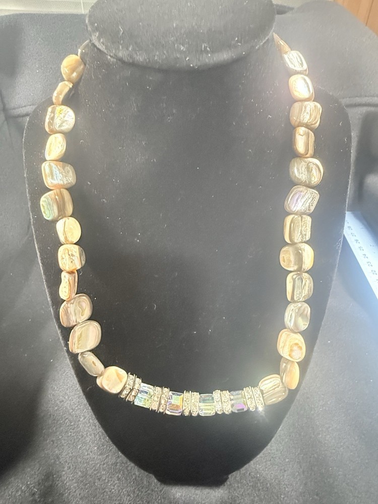 Handcrafted Multicolor Mother of Pearl Beaded Statement Necklace 19 in. Magnet…