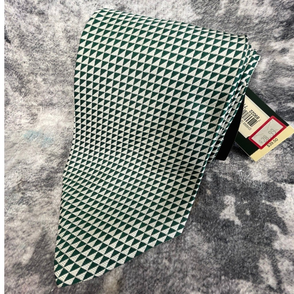 Lauren Ralph Lauren Green White Geometric Pattern Silk Neck Tie New With Tags