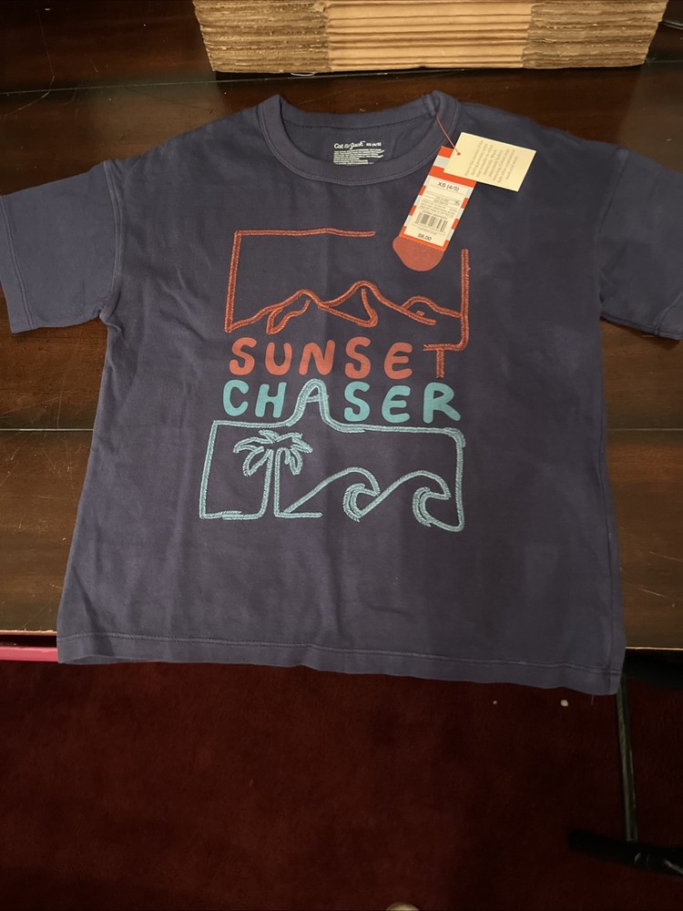 NWT Boys XS 4/5  Cat & Jack Blue Sunset Chaser T-Shirt Tee Embroidered Graphic