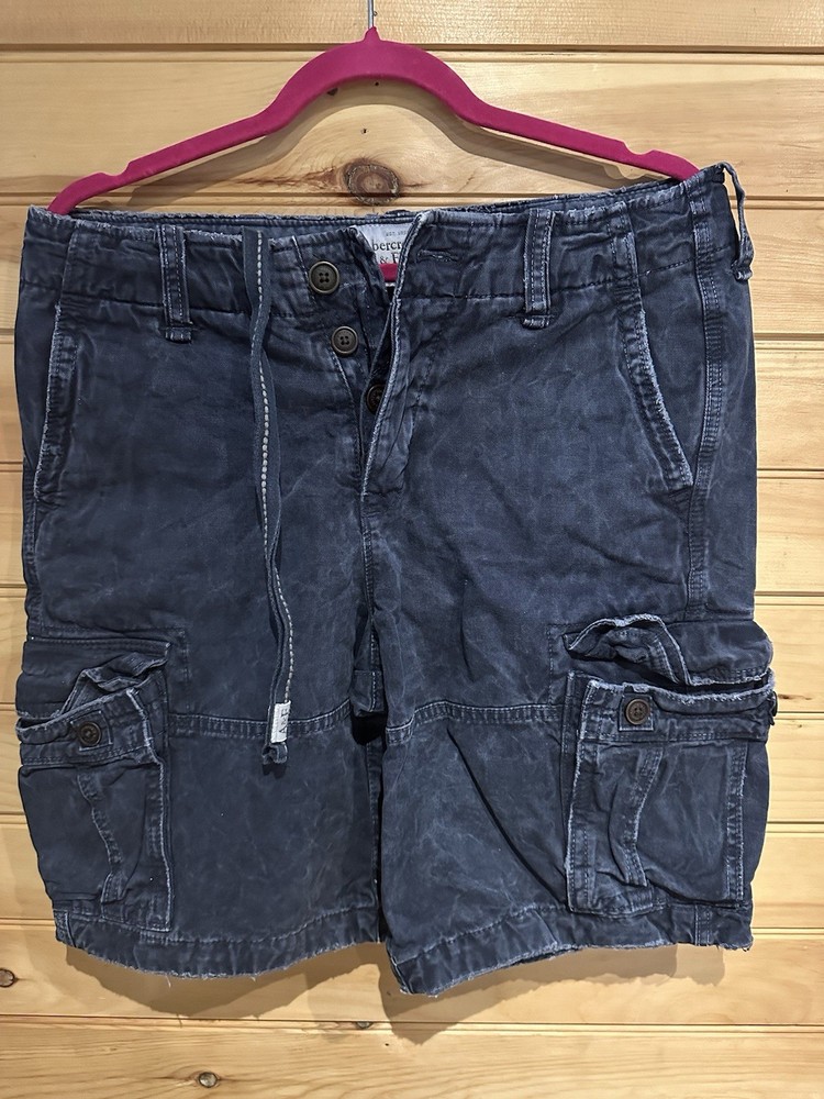 Abercrombie & Fitch Men's Dark Blue Cotton Cargo Shorts Button Pockets