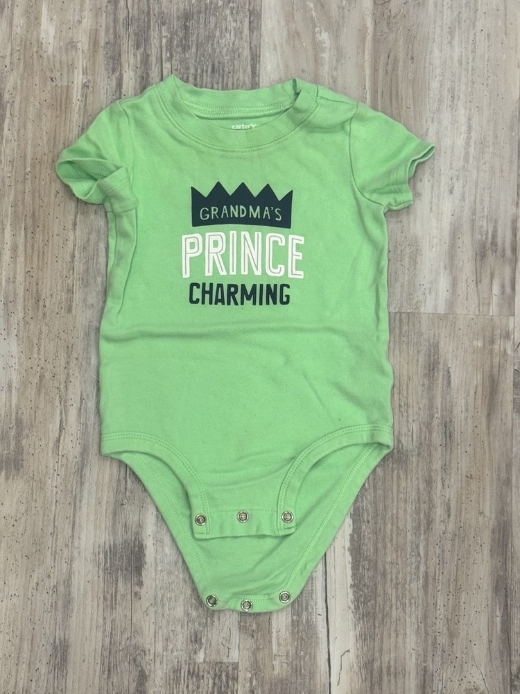 Carter’s Short Sleeve Green One Piece Grandma’s Prince Graphic Size 12 Months