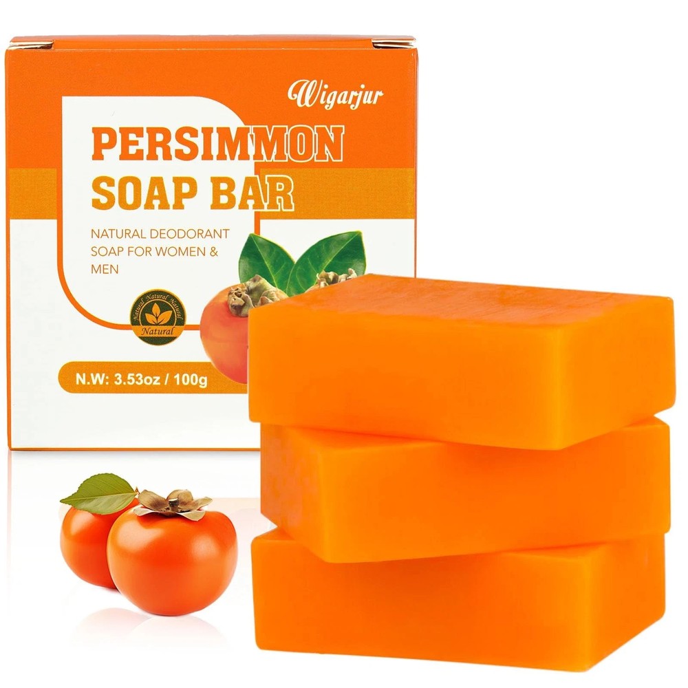 3 PCS Persimmon Soap Bar for Old People Smell, Natural Deodorant Body Face Bar