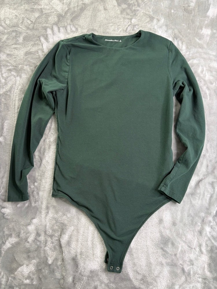 Abercrombie & Fitch Women's Long Sleeve Bodysuit Dark Green Solid Size L