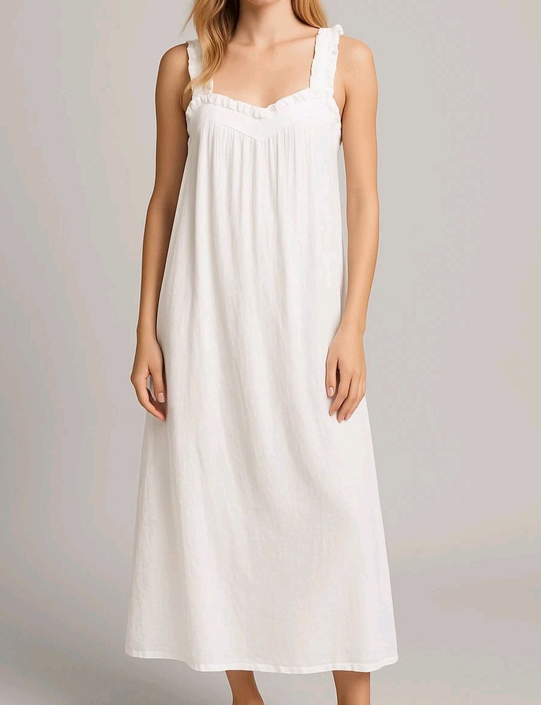 J Crew Shift Dress Womens XS White Voile Cotton Midi Lined Ruffle-Trim Pockets