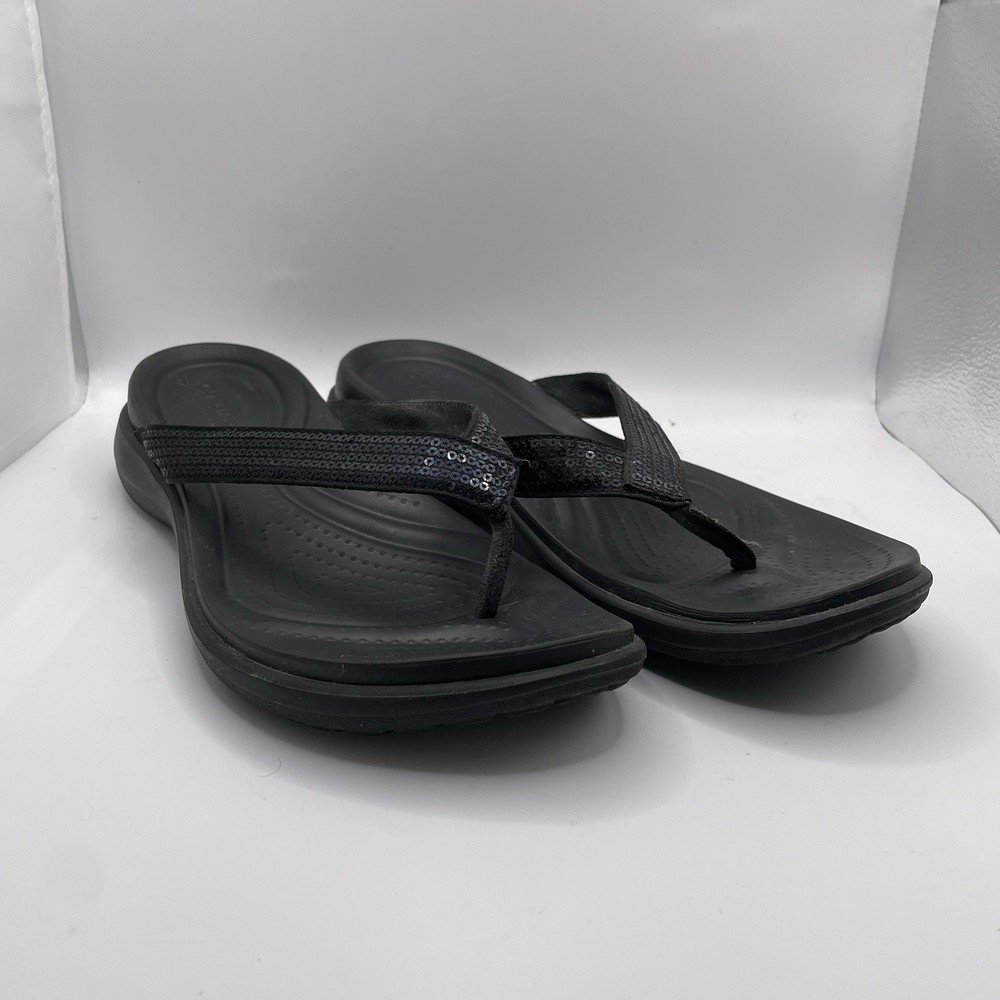 Crocs Capri V Flip Flops Women's Size 10 Black Thong Open Toe Beach Summer