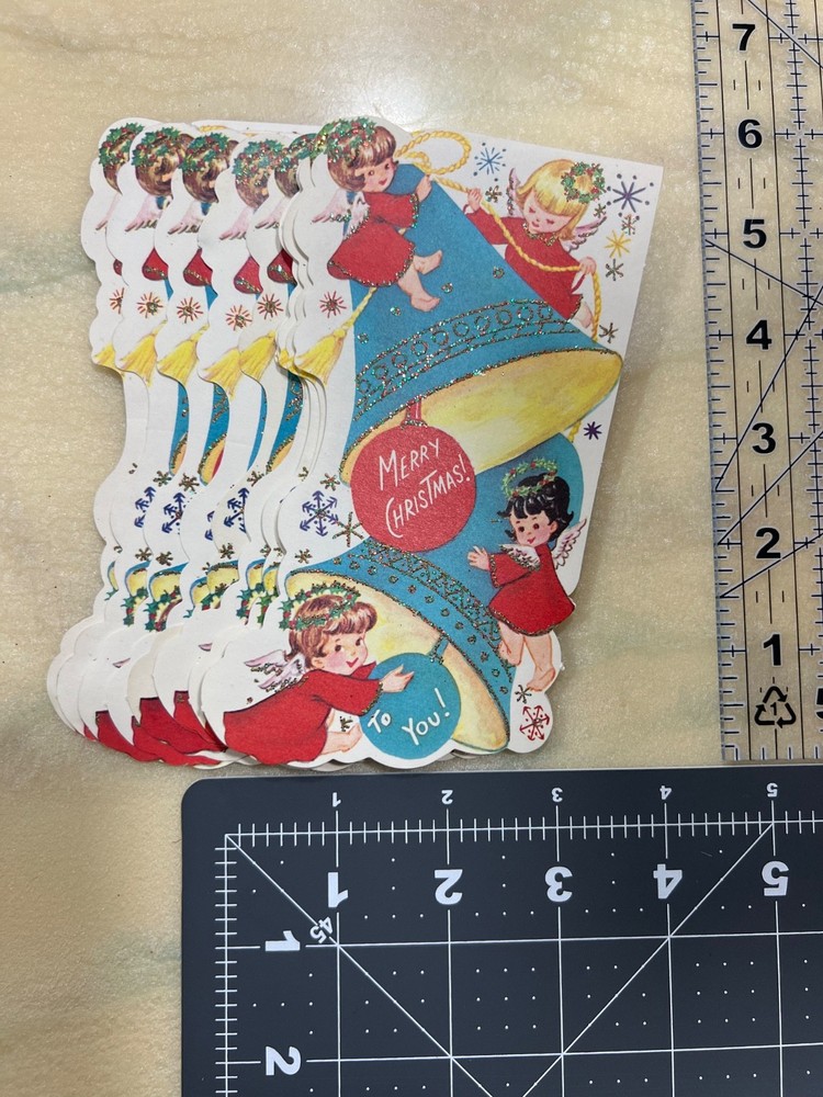 Vintage 50s Christmas Card Die Cut Embossed Glitter No Envelope Retro LOT