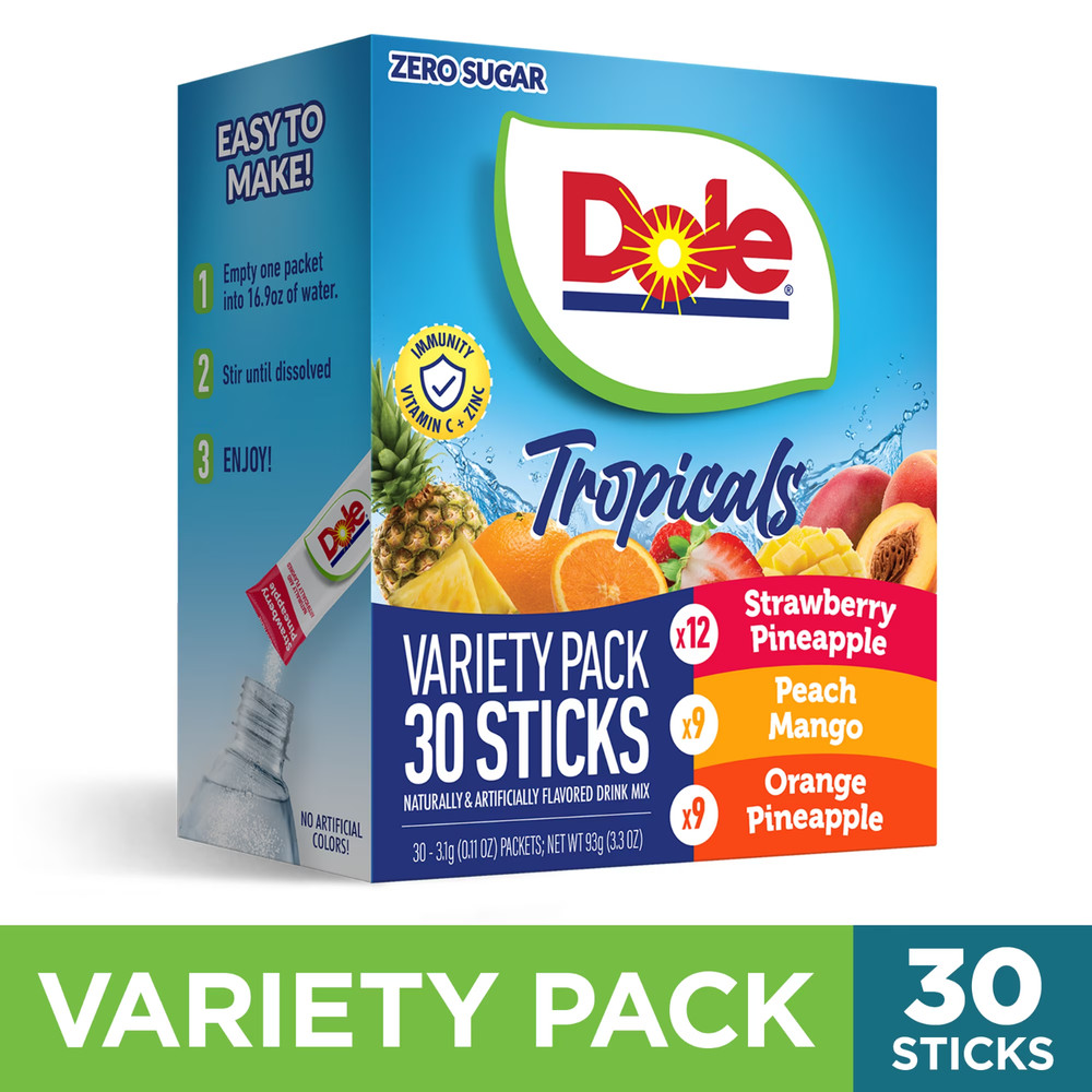 Dole Powder Drink Mix Variety Pack, Tropical, Peach Mango & Strawberry Pineapple