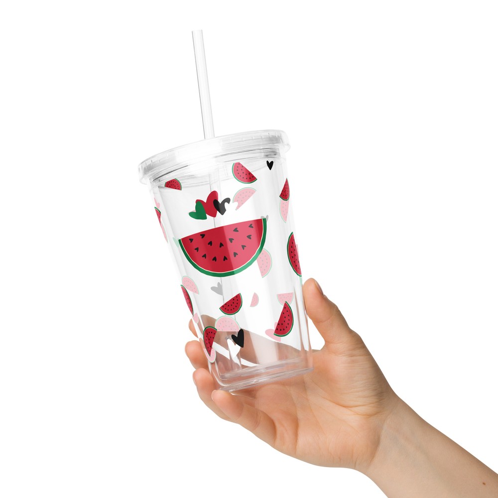 Palestine-Themed Watermelon Insulated Tumbler with Straw Double-Wall Reusable Cup