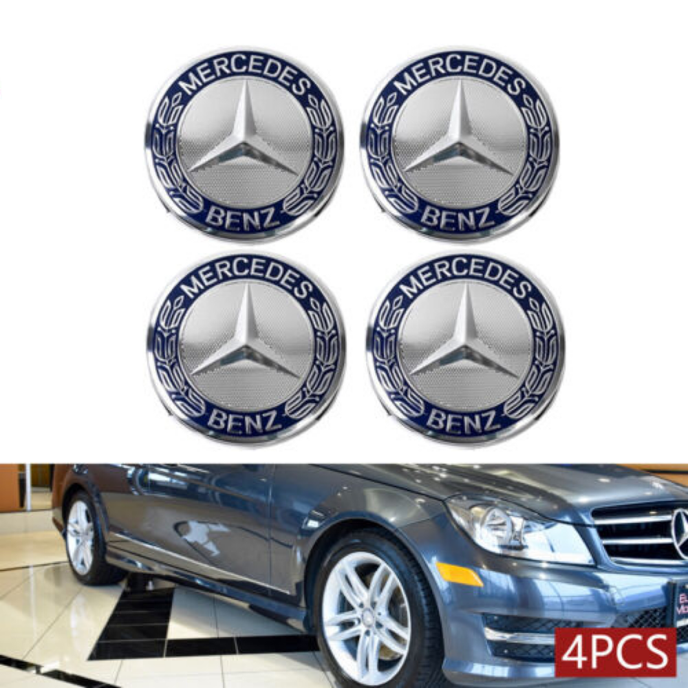 4 x Wheel Center Hub Caps AMG Wreath Blue Fit for Mercedes-Benz A C E SL Class