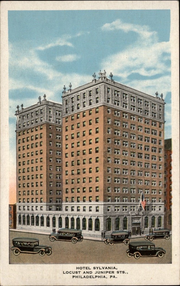 Philadelphia Pennsylvania Hotel Sylvania 1920s cars mailed 1943 vintage postcard