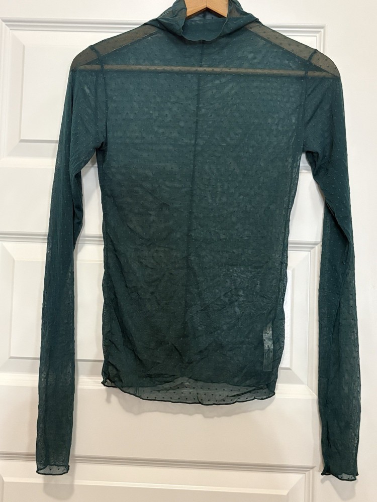 Women's Free People Teal Polka Dot Mock Neck Sheer Mesh Long Sleeve Top Size M