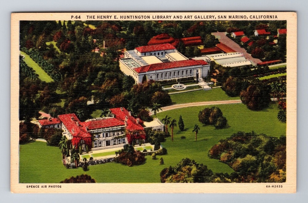 San Marino CA-California, Henry E Huntington Library, Antique, Vintage Postcard