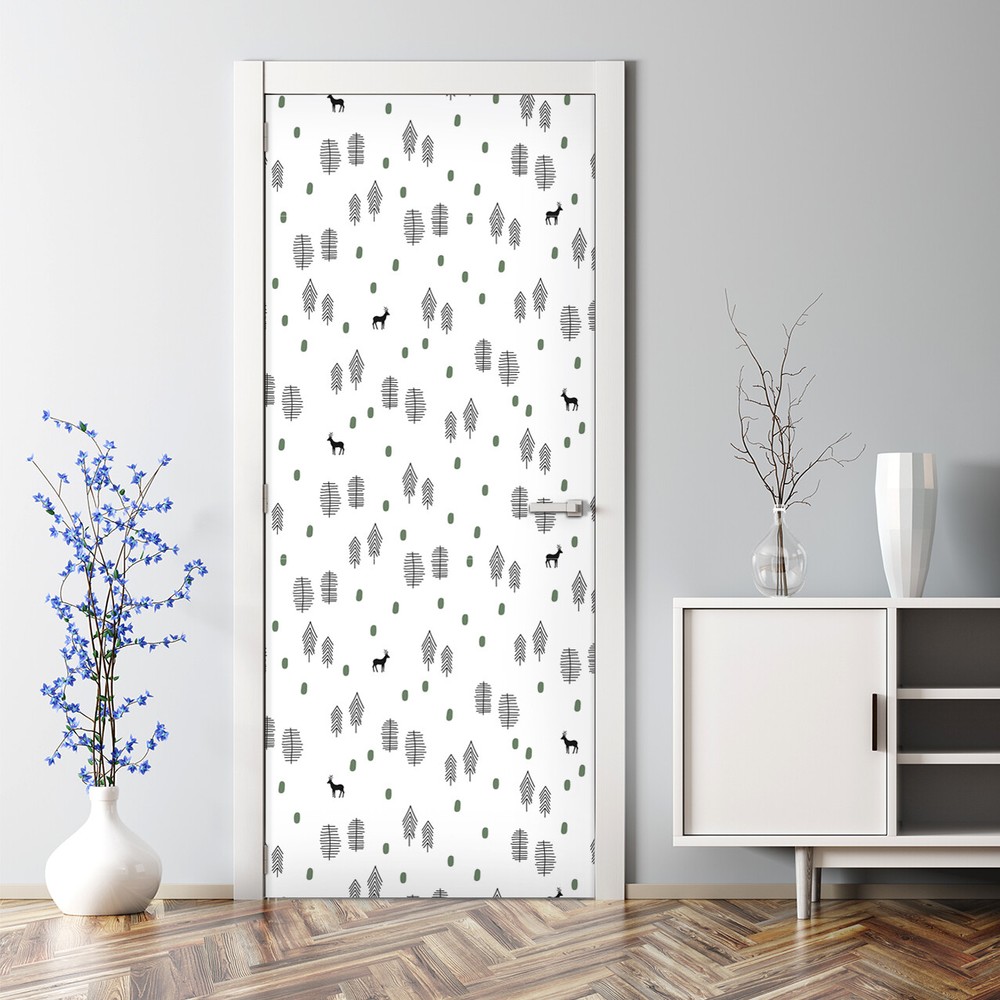 Modern Minimalistic Deer Forest Bubble-Free Self-Adhesive Door Decal