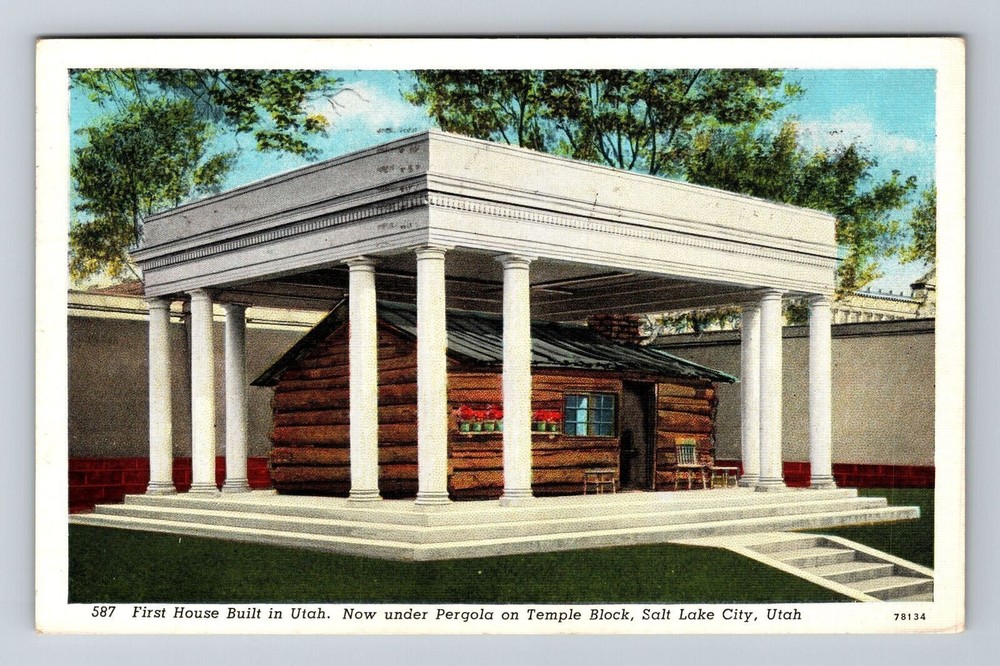 Salt Lake UT-Utah First House Built Under Pergola Temple Block Vintage Postcard