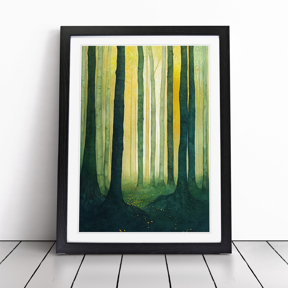 Water Paint Forest No.2 Wall Art Print Framed Canvas Picture Poster Decor