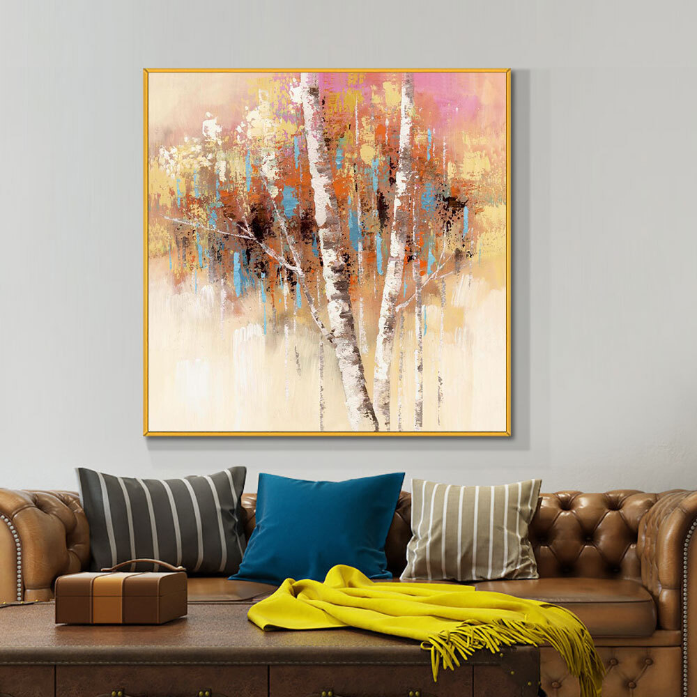 Knife Birch Oil Painting Abstract Handpainted Thick Oil On Canvas Wall Art Sofa