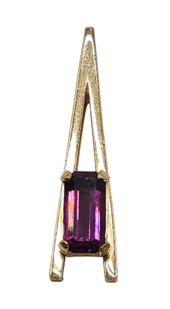 Vintage Avon Gold Tone Purple Amethyst Glass Rhinestone Necklace Pendant