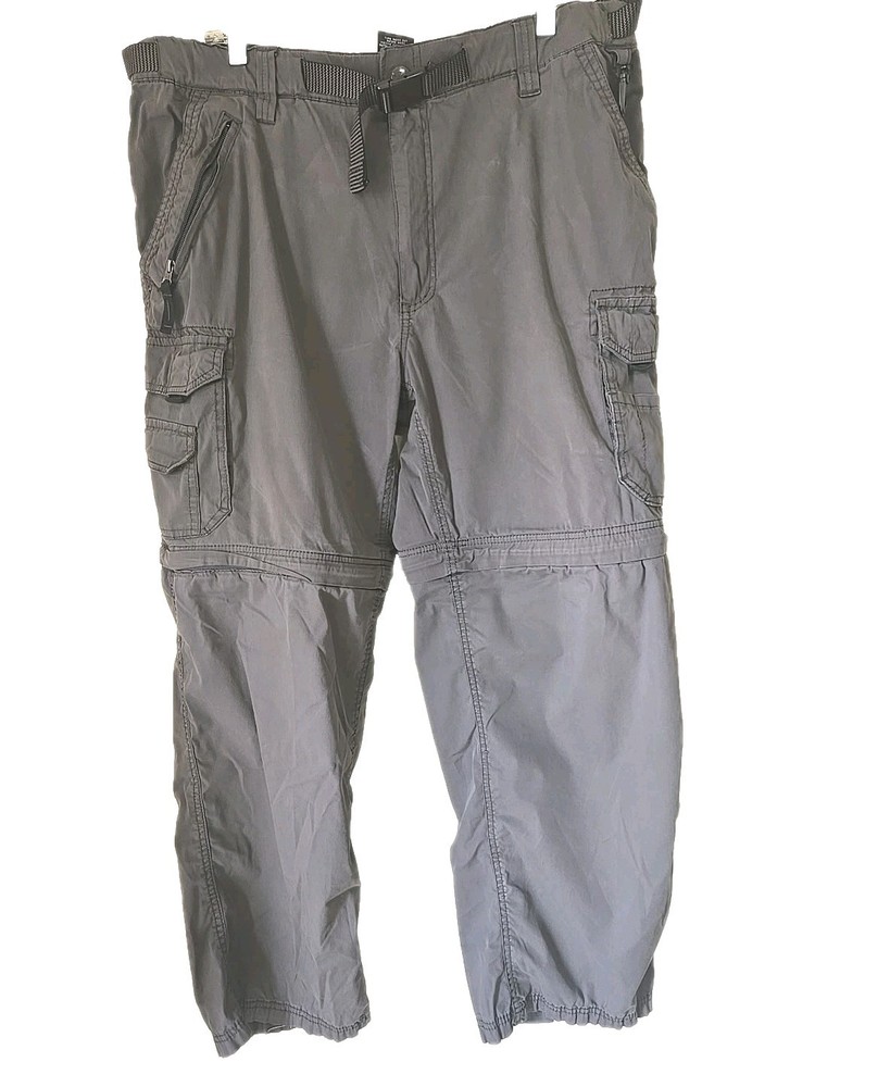 BC Clothing Mens XL x 30 Convertible Cargo Pants Gray Hiking Outdoor Belted L