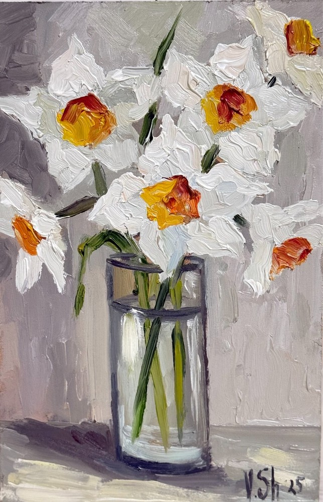 Blooming Flowers Daffodils Painting Original Oil Impressionism Signed Art